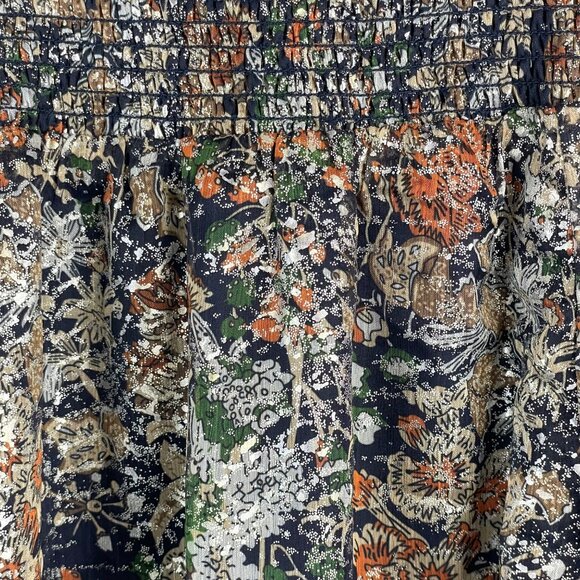 O.P.T. Smocked Cottagecore Renn Faire Maiden Midi Dress Medium Shimmer Floral - Picture 4 of 10